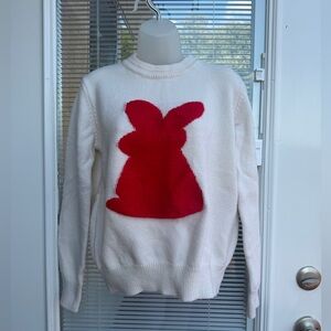 White Sweater with Red Bunny Design